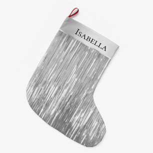Calcetín Navideño Grande Glam Silver Glitzy Sparkle Name