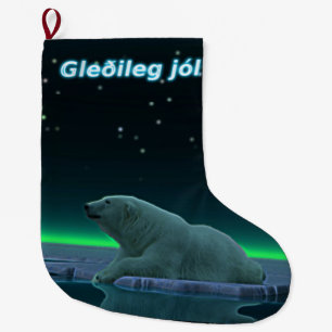 Calcetín Navideño Grande Gleðileg jól - Oso polar con borde de hielo