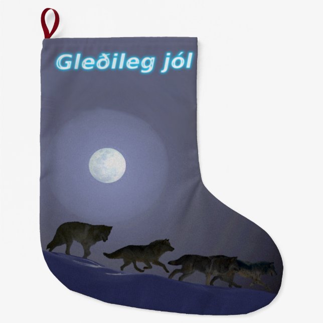 Calcetín Navideño Grande Gleðileg jól - Wolf Pack (Anverso)