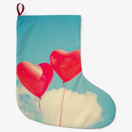 Calcetín Navideño Grande Globos del corazón rojo contra cielo nublado