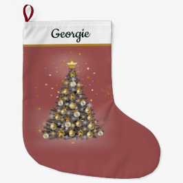 Calcetín Navideño Grande Glowing Star Tree Christmas Stocking – Red