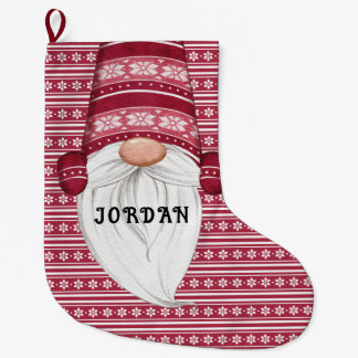 Calcetín Navideño Grande Gnome nórdico rojo personalizado