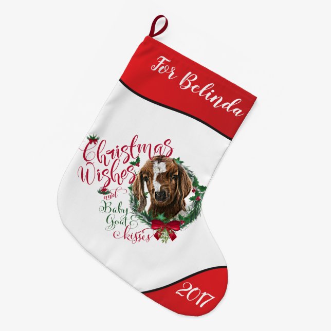 Calcetín Navideño Grande GOAT | Navidades Desean Beber Besa De Cabra (Frente (Colgado))