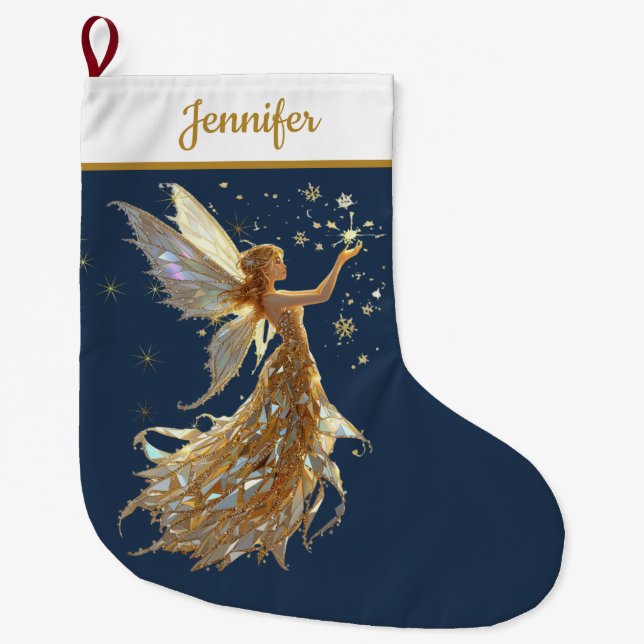Calcetín Navideño Grande Gold Fairy Christmas Stocking – Sparkling Magic (Anverso)