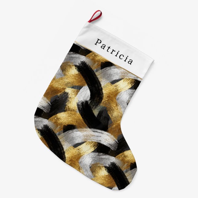 Calcetín Navideño Grande Gold Silver Christmas Black Celebration (Frente (Colgado))