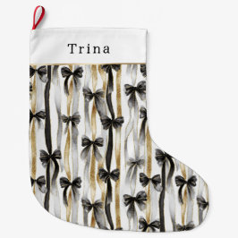 Calcetín Navideño Grande Gold Silver Christmas Black Ribbons & Bows