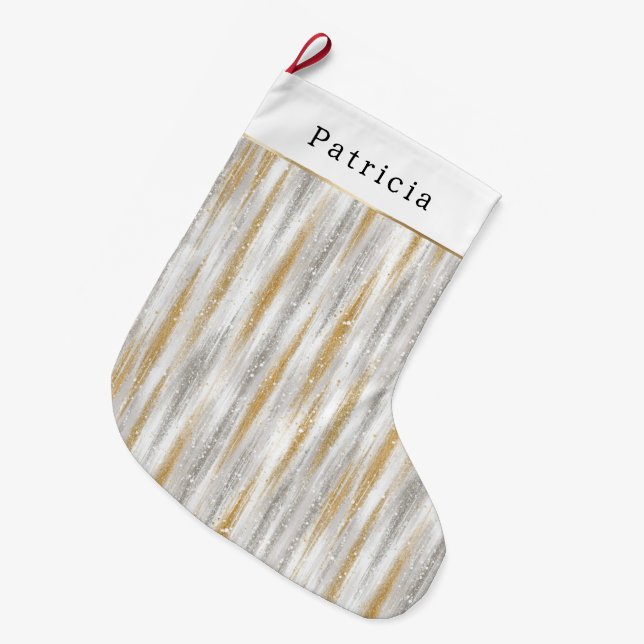 Calcetín Navideño Grande Gold Silver Christmas Celebration (Frente (Colgado))