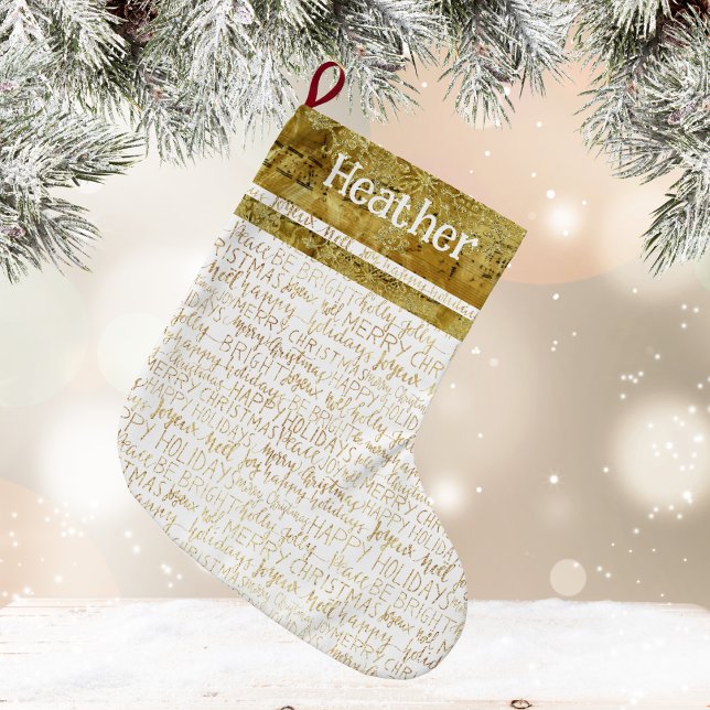 Calcetín Navideño Grande Golden Christmas Name Stocking (Golden Christmas Name Stocking)