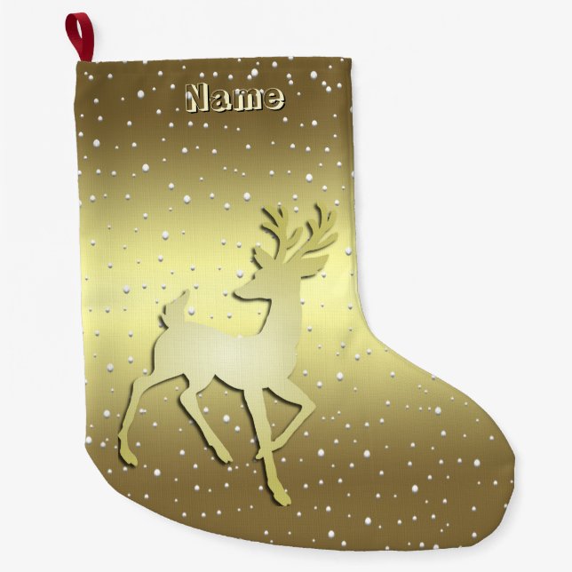 Calcetín Navideño Grande Golden Reindeer Snowy Holiday Stocking (Anverso)