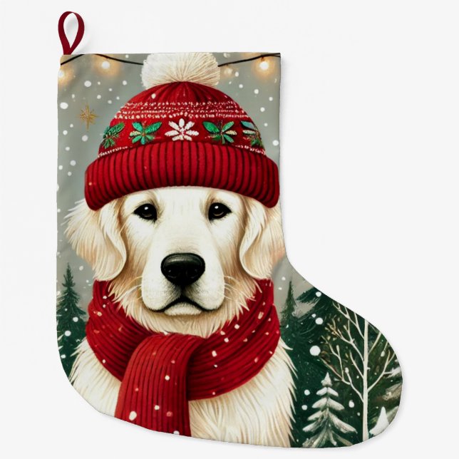 Calcetín Navideño Grande Golden Retriever in Festive Sweater - Cozy Christm (Anverso)
