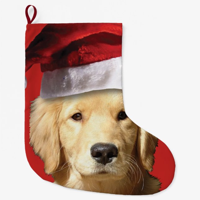 Calcetín Navideño Grande Golden retriever Papá Noel (Anverso)