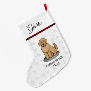 Calcetín Navideño Grande Goldendoodle Mom Doodle Mom (rojo dorado)
