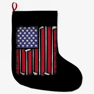 Calcetín Navideño Grande Golf Divertido Bandera Americana Jugador de Golf V