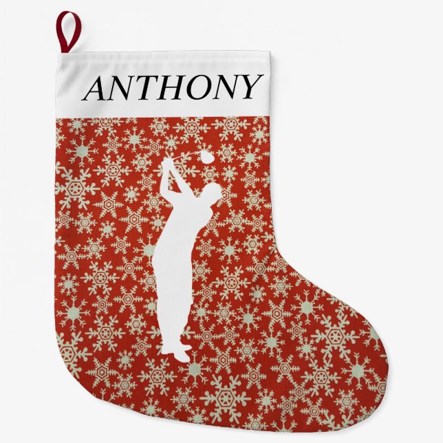 Calcetín Navideño Grande Golfer Golf Lover Sports Red Games (Anverso)