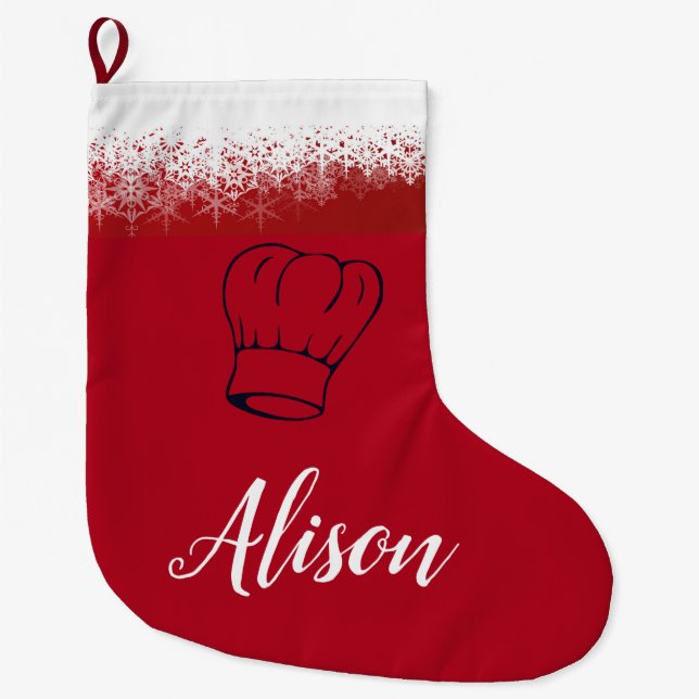 CALCETÍN NAVIDEÑO GRANDE GORRA DEL COCINERO, REGALO PARA LOS COCINEROS, (Anverso)