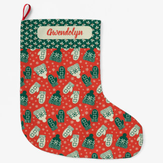 Calcetín Navideño Grande Gorras de la Vibe Retro y Mitones de Navidades