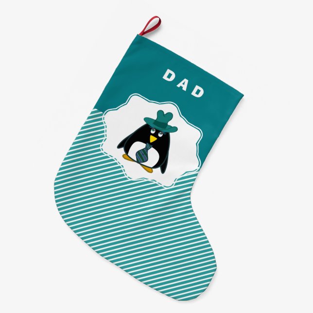 Calcetín Navideño Grande Gracioso balance de Navidades de papá pingüino may (Frente (Colgado))
