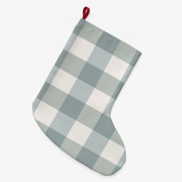 Calcetín Navideño Grande Granja de campo Green Plaid Gingham Simple