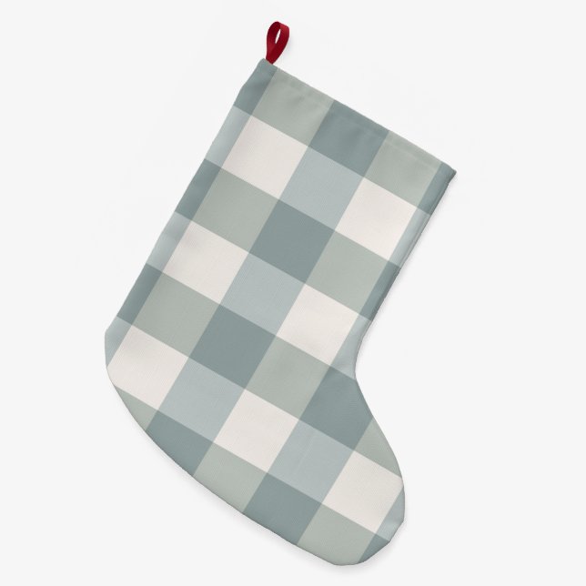 Calcetín Navideño Grande Granja de campo Green Plaid Gingham Simple (Frente (Colgado))