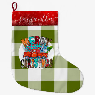 Calcetín Navideño Grande Granja Van Green White Feliz Navidad