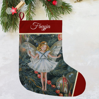 Calcetín Navideño Grande Grano de hadas de árbol de Navidad, personalizado