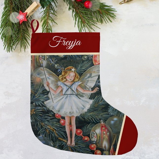 Calcetín Navideño Grande Grano de hadas de árbol de Navidad, personalizado (Christmas Tree Fairy Stocking)
