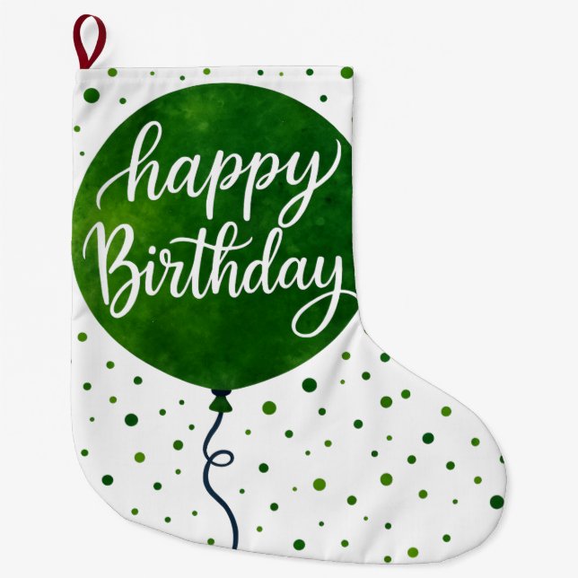 Calcetín Navideño Grande Green Balloon Happy Birday Design (Anverso)