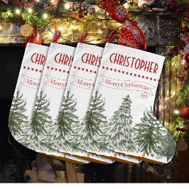 Calcetín Navideño Grande Green Botanical Merry Christmas Nombre personaliza