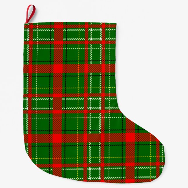 Calcetín Navideño Grande Green Christmas Tartan Plaid Pattern Design  (Anverso)