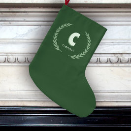 Calcetín Navideño Grande Green Laurel Wreath Letter C Monogram 