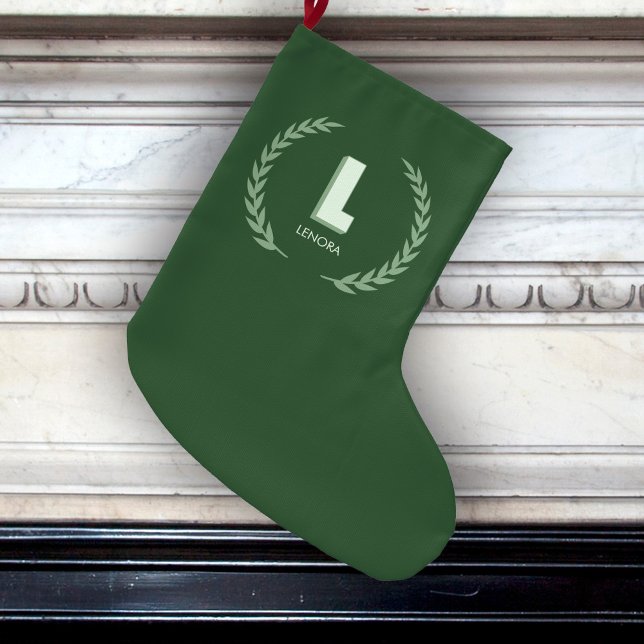 Calcetín Navideño Grande Green Laurel Wreath Letter L Monogram  (Subido por el creador)