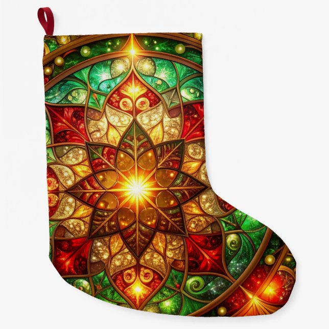 Calcetín Navideño Grande Green Red Decorative Christmas Holiday Stocking (Anverso)