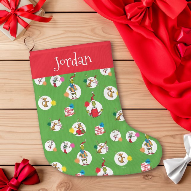 Calcetín Navideño Grande Grinch | Patrón de puntos de Navidad (Stocking on table)