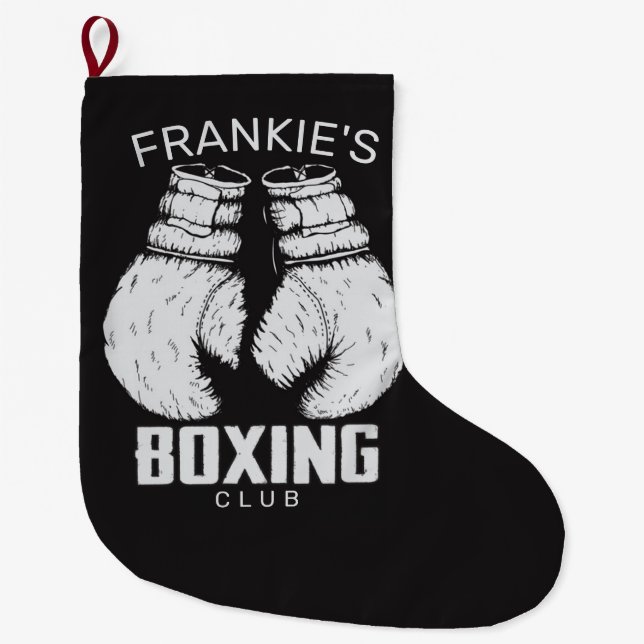 Calcetín Navideño Grande Guantes de boxeador de boxeo personalizado (Anverso)