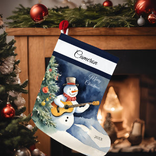 Calcetín Navideño Grande Guitarra de Snowman personalizada