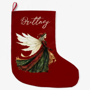 Calcetín Navideño Grande Hada de Navidad Roja Elegante