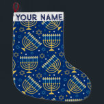 Calcetín Navideño Grande Hanukkah Chanukah Azul Navidades modernos judíos<br><div class="desc">Hanukah,  menorah,  decoración de la casa,  decoración de Hanukkah,  menorah colorida,  diciembre judío,  media menorah,  personalizado,  festival de luces, </div>
