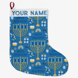 Calcetín Navideño Grande Hanukkah Chanukah Navidades Blue Modern Jewish Lar
