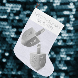 Calcetín Navideño Grande Hanukkah Dreidel Faux Silver Sparkah Chrismukkah