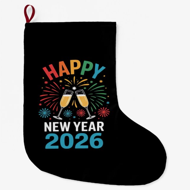 Calcetín Navideño Grande Happy New Year 2026 Party Funny New Years Eve 2026 (Anverso)