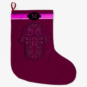 Calcetín Navideño Grande Hazaña de la mano de Hamsa: Corazón (rosa)