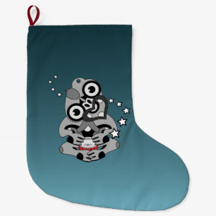 Calcetín Navideño Grande Hei Tiki Nueva Zelanda Tambor diseño maorí