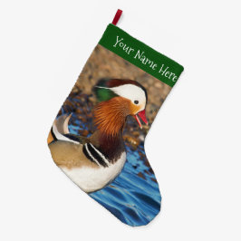Calcetín Navideño Grande Hermoso pato chatty mandarín en el estanque