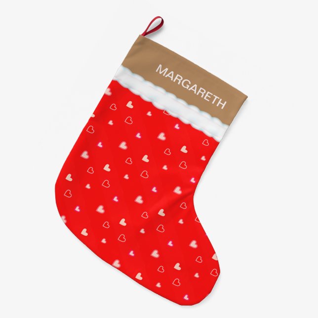 Calcetín Navideño Grande Hermoso patrón de corazón (Frente (Colgado))