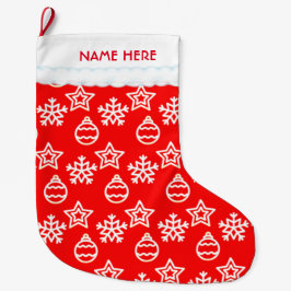 Calcetín Navideño Grande Hermoso patrón de Navidad en rojo