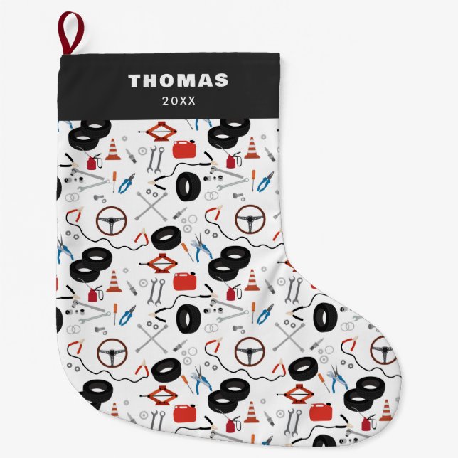 Calcetín Navideño Grande Herramientas mecánicas para automóviles (Anverso)