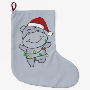 Calcetín Navideño Grande Hippo Navidades Animales de Invierno Hippos Gran C