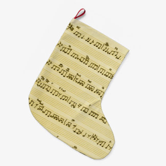 Calcetín Navideño Grande Hoja manuscrita Canción de música notas marfil ant