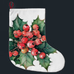 Calcetín Navideño Grande Hojas de colmenas de color de agua vintage<br><div class="desc">Una pintada de acuarela vintage de bayas y hojas clásicas. ¡Personalizable!</div>