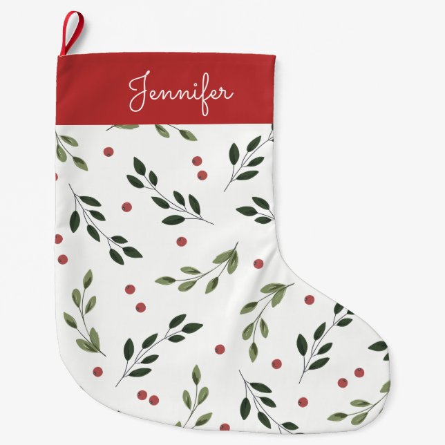 Calcetín Navideño Grande Holiday Holly Stocking (Anverso)